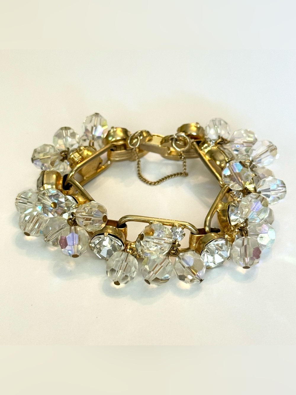 Vintage Juliana Aurora Borealis Crystal Dangle & Rhinestone Clear Bracelet Link